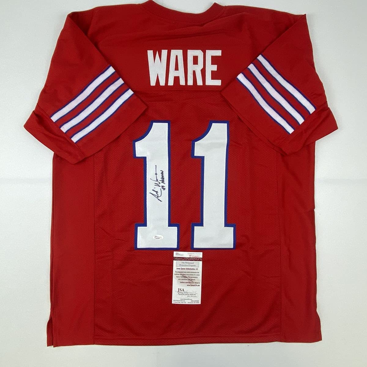 autographed-signed-andre-ware-89-heisman-houston-red-college-football-jersey-jsa-coa