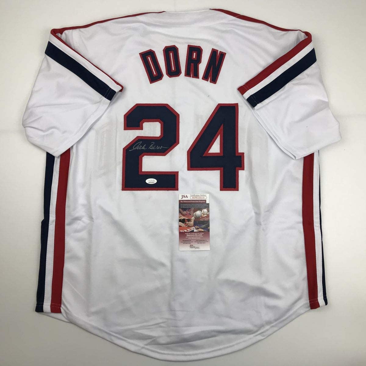 autographed-signed-corbin-bernsen-roger-dorn-major-league-cleveland-white-baseball-jersey-jsa-coa