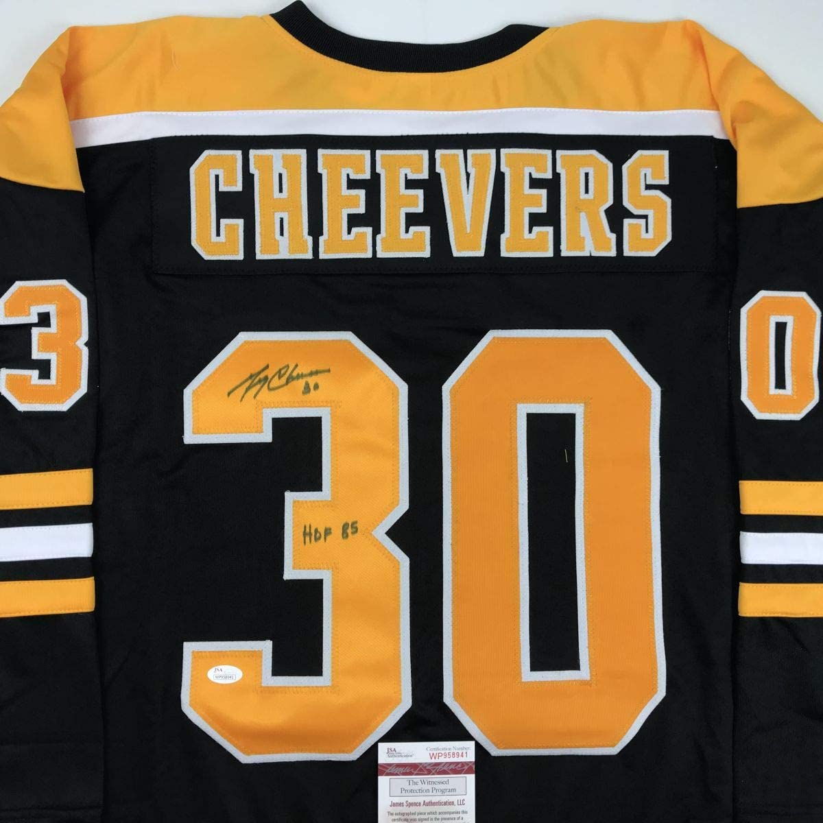autographed-signed-gerry-cheevers-hof-85-boston-black-hockey-jersey-jsa-coa