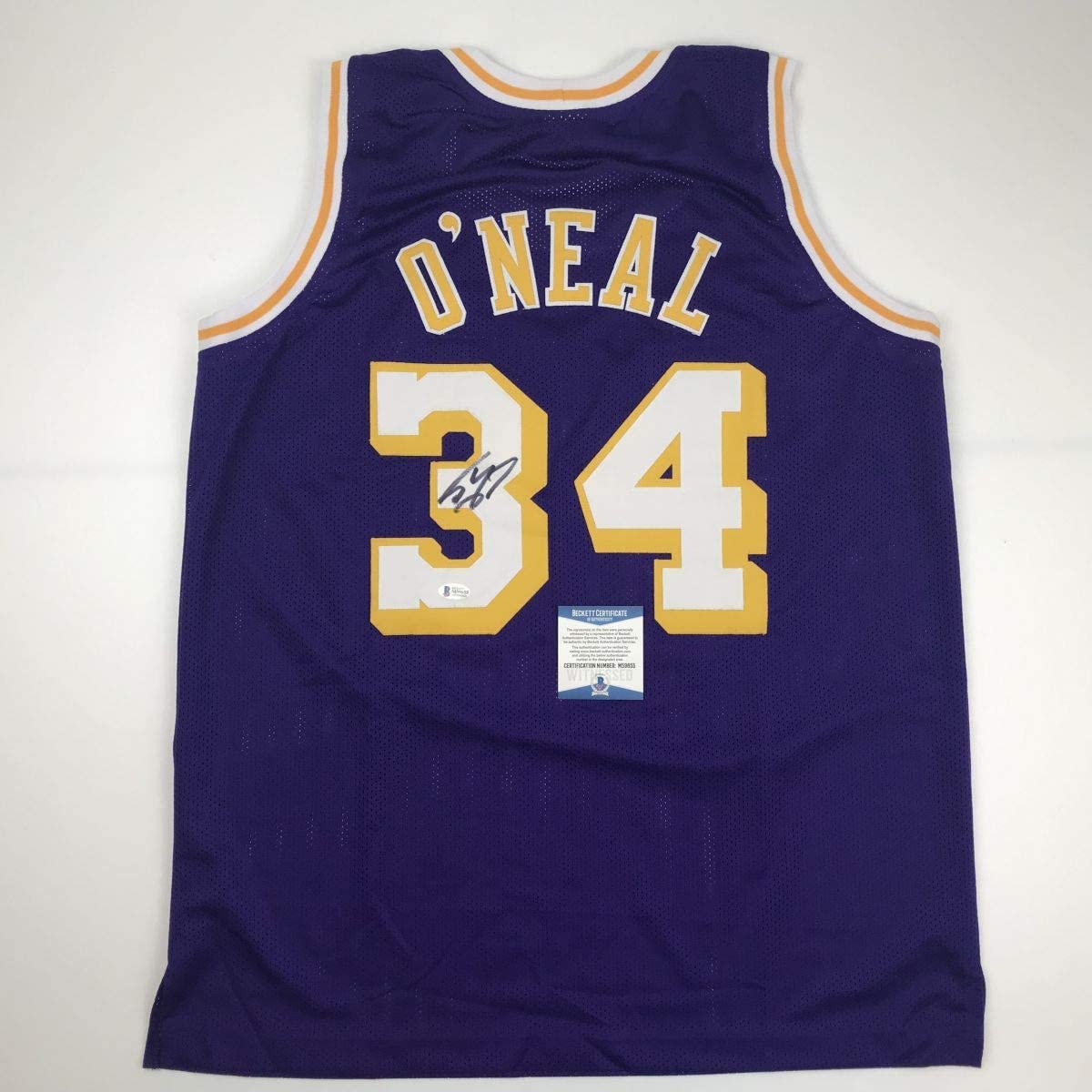 autographed-signed-shaquille-shaq-oneal-los-angeles-la-purple-basketball-jersey-beckett-bas-coa