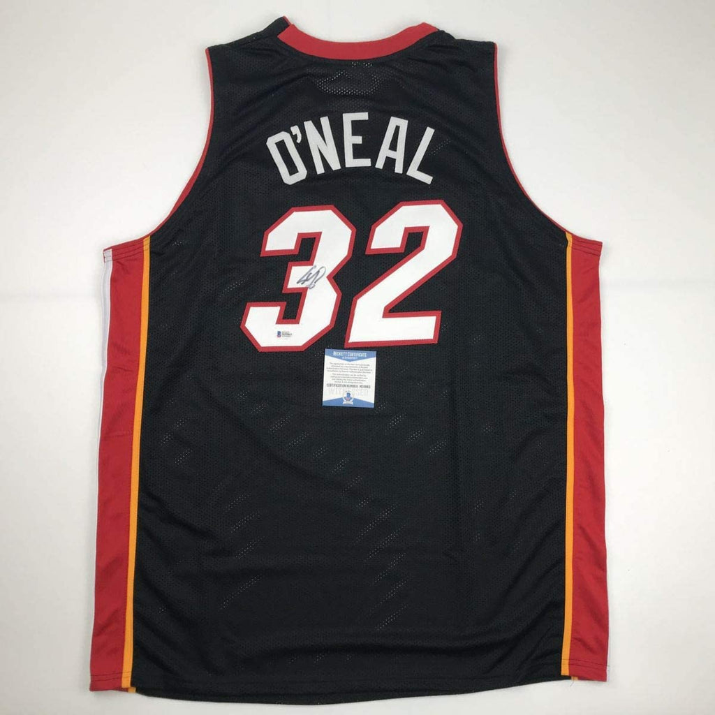 autographed-signed-shaquille-shaq-oneal-miami-black-basketball-jersey-beckett-bas-coa