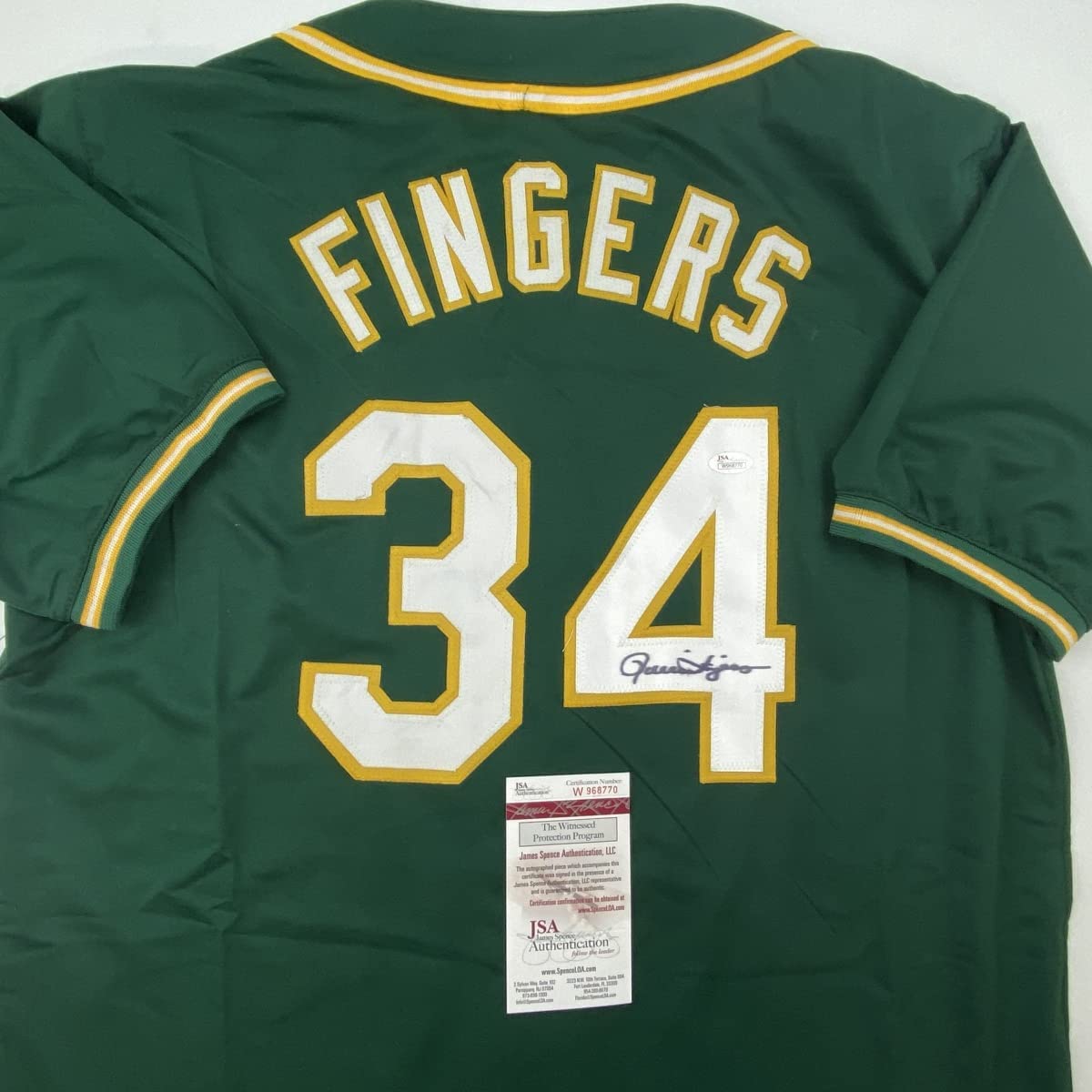 autographed-signed-rollie-fingers-oakland-green-baseball-jersey-jsa-coa