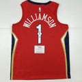 autographed-signed-zion-williamson-new-orleans-pelicans-red-swingman-jordan-basketball-jersey-fanatics-coa