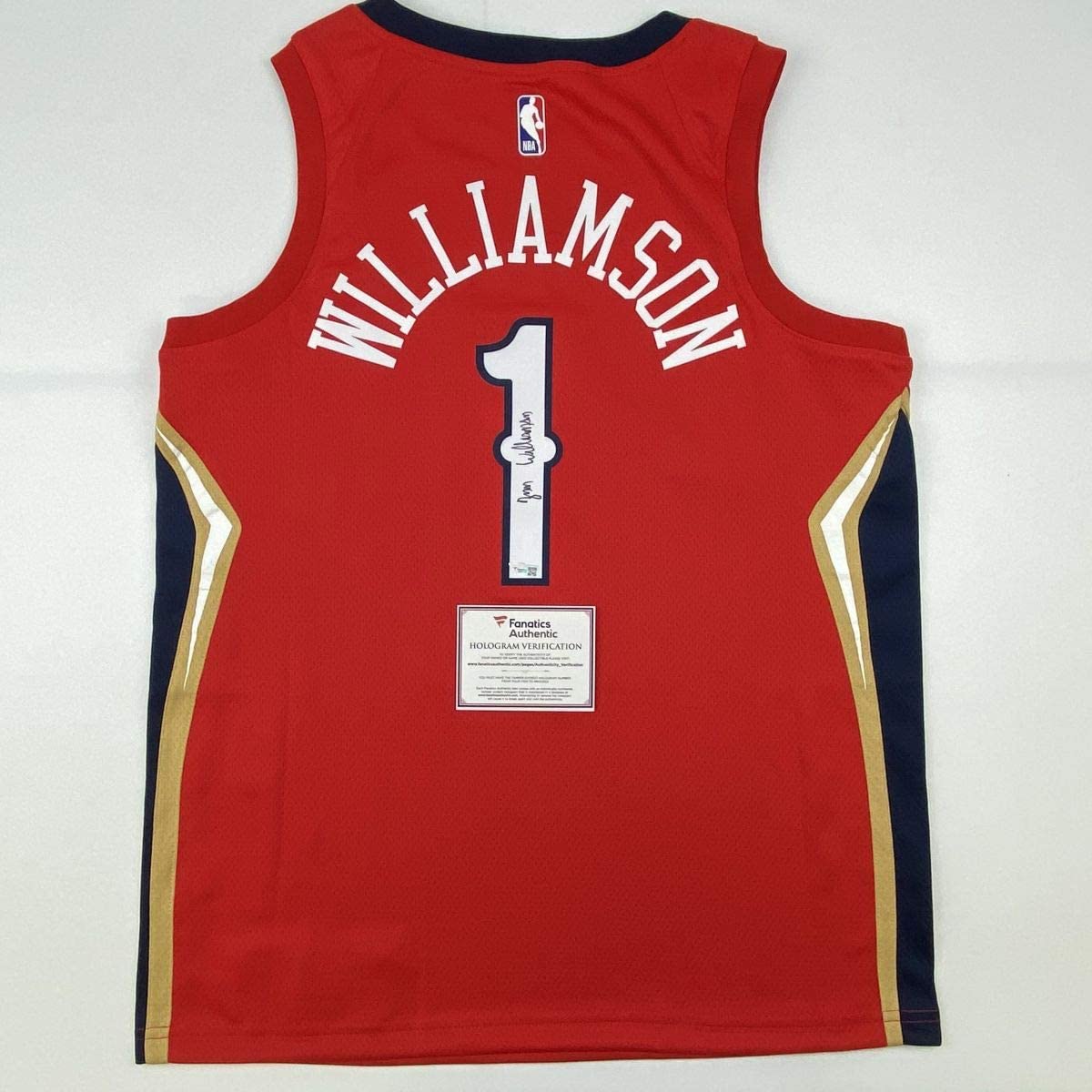 autographed-signed-zion-williamson-new-orleans-pelicans-red-swingman-jordan-basketball-jersey-fanatics-coa