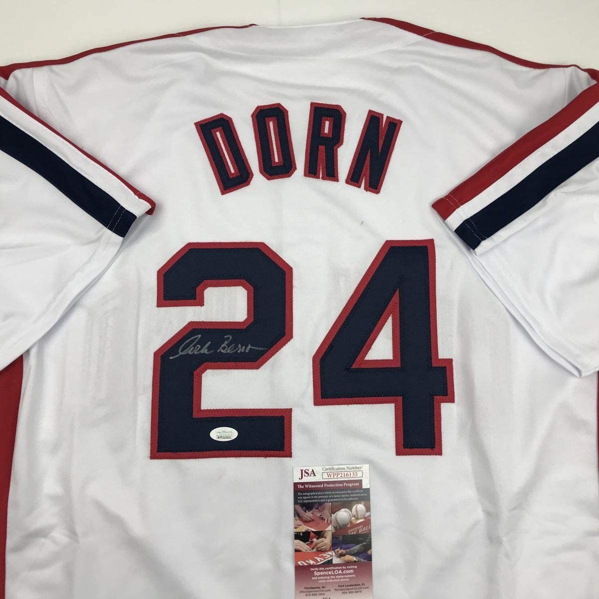 autographed-signed-corbin-bernsen-roger-dorn-major-league-cleveland-white-baseball-jersey-jsa-coa