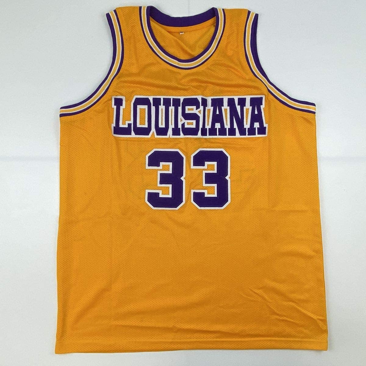 autographed-signed-shaquille-shaq-oneal-lsu-yellow-basketball-jersey-beckett-bas-coa