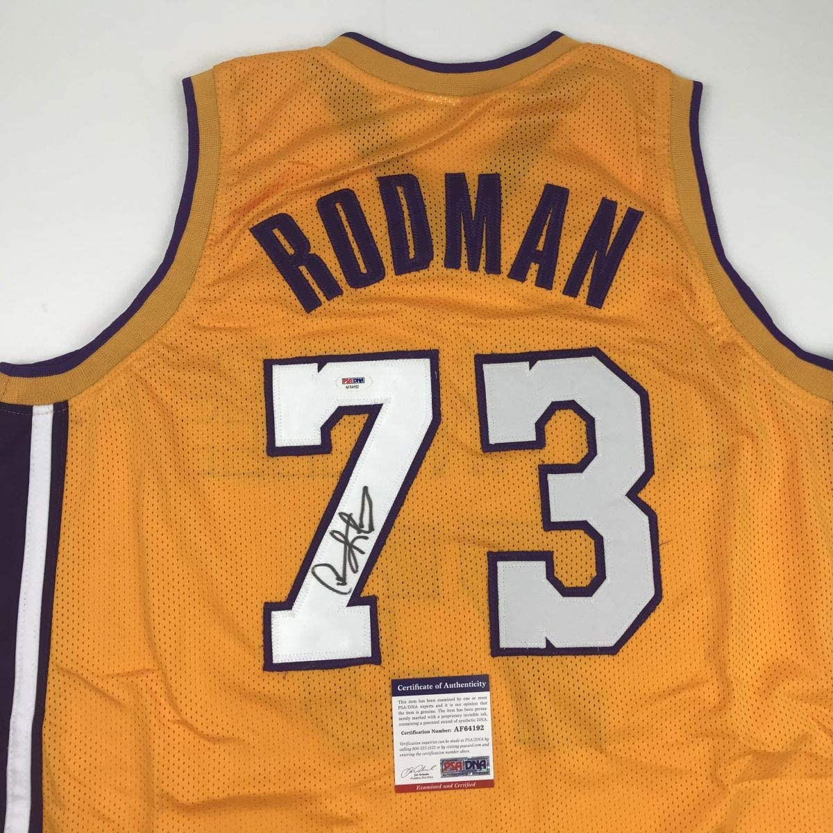 autographed-signed-dennis-rodman-los-angeles-la-yellow-basketball-jersey-psa-dna-coa