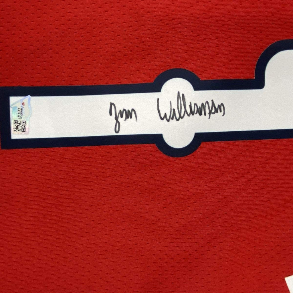 autographed-signed-zion-williamson-new-orleans-pelicans-red-swingman-jordan-basketball-jersey-fanatics-coa