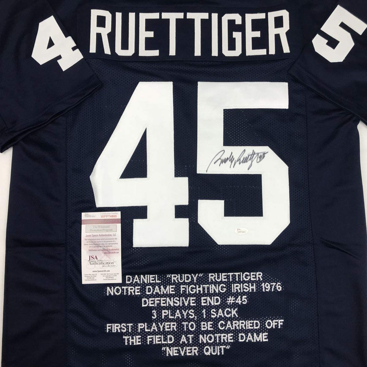 autographed-signed-rudy-ruettiger-notre-dame-blue-stat-college-football-jersey-jsa-coa