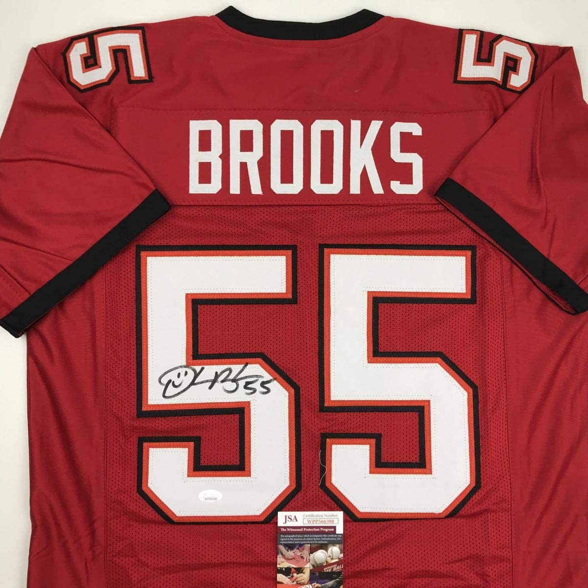 autographed-signed-derrick-brooks-tampa-bay-red-football-jersey-jsa-coa