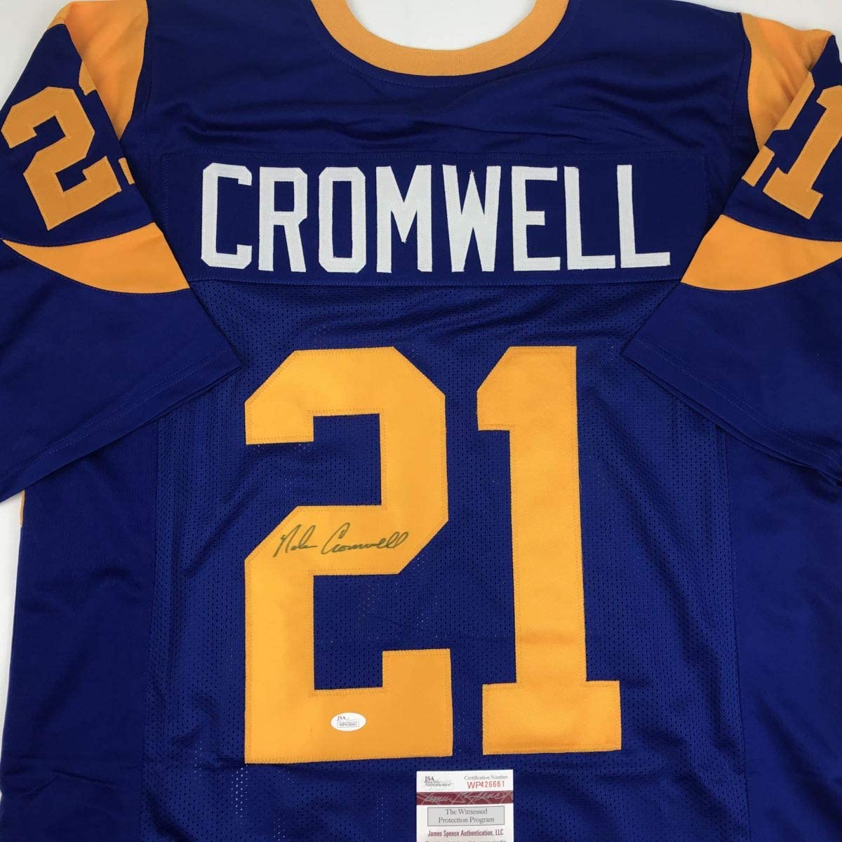 autographed-signed-nolan-cromwell-los-angeles-la-blue-football-jersey-jsa-coa