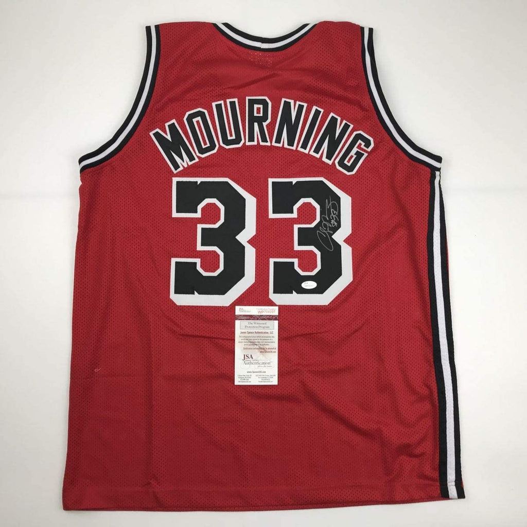 autographed-signed-alonzo-mourning-miami-red-basketball-jersey-jsa-coa