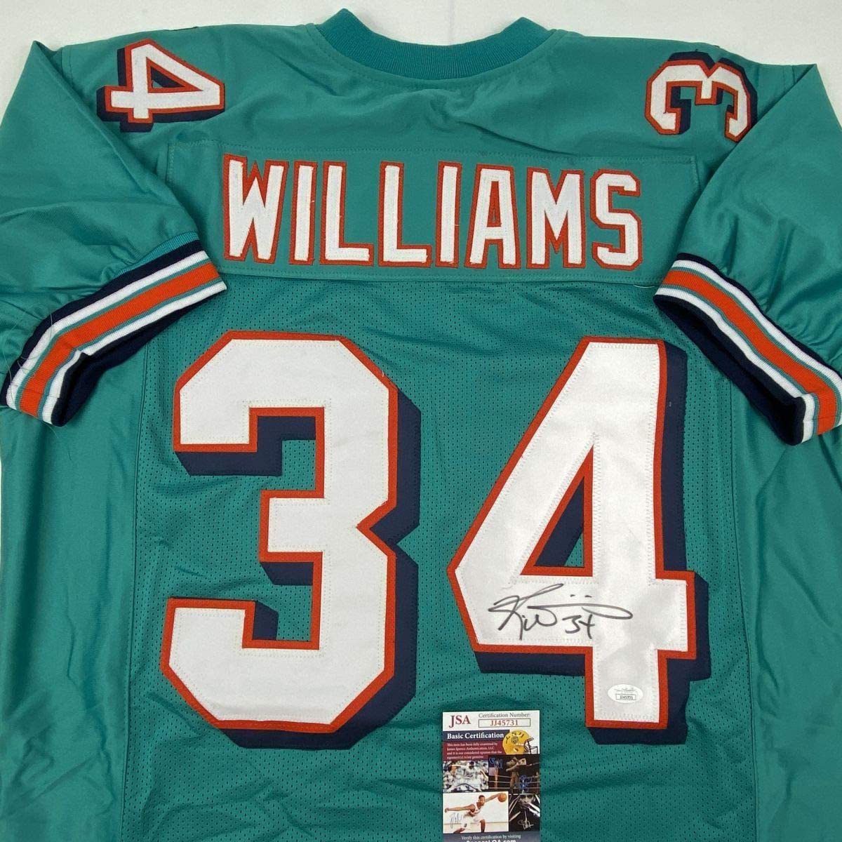 autographed-signed-ricky-williams-miami-teal-football-jersey-jsa-coa