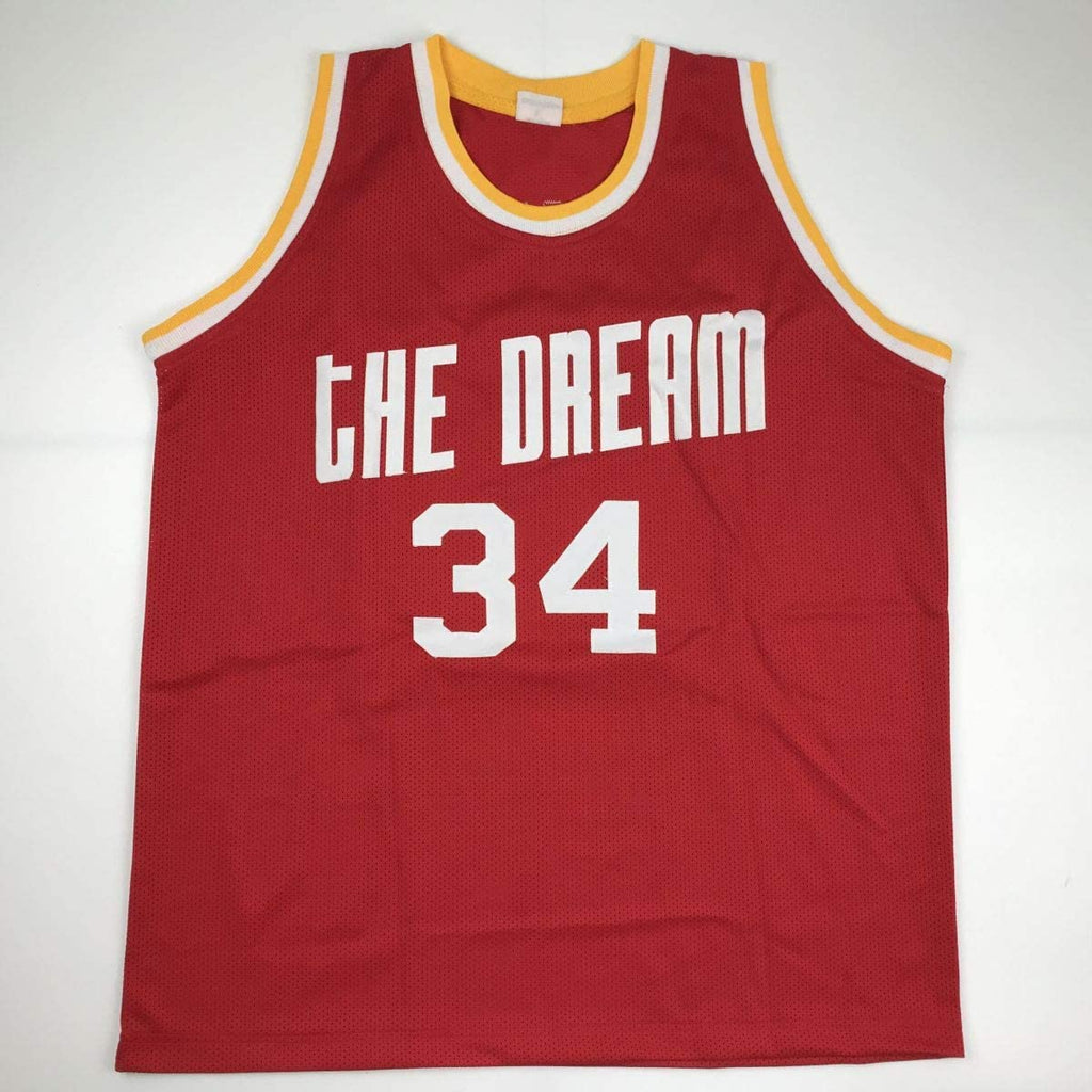 autographed-signed-hakeem-olajuwon-houston-red-basketball-jersey-beckett-bas-coa