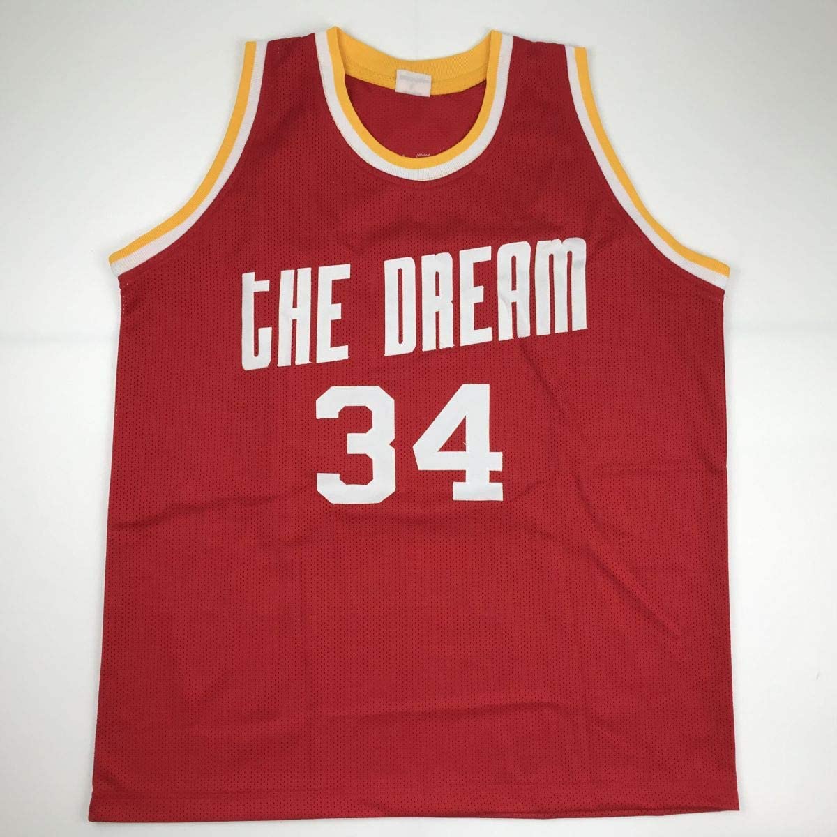autographed-signed-hakeem-olajuwon-houston-red-basketball-jersey-beckett-bas-coa