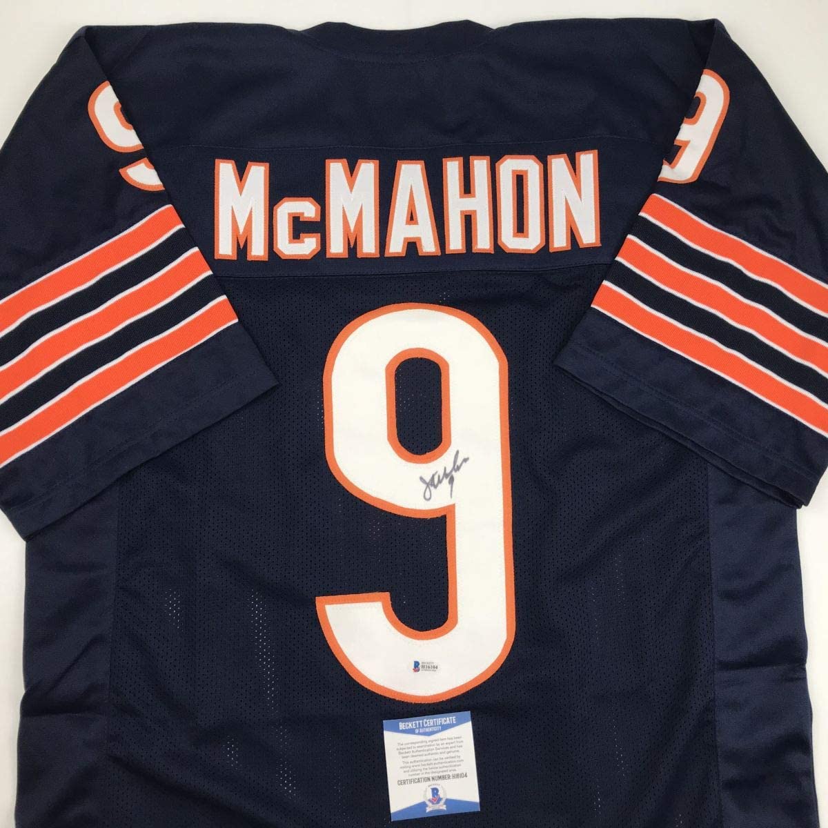 autographed-signed-jim-mcmahon-chicago-blue-football-jersey-beckett-bas-coa