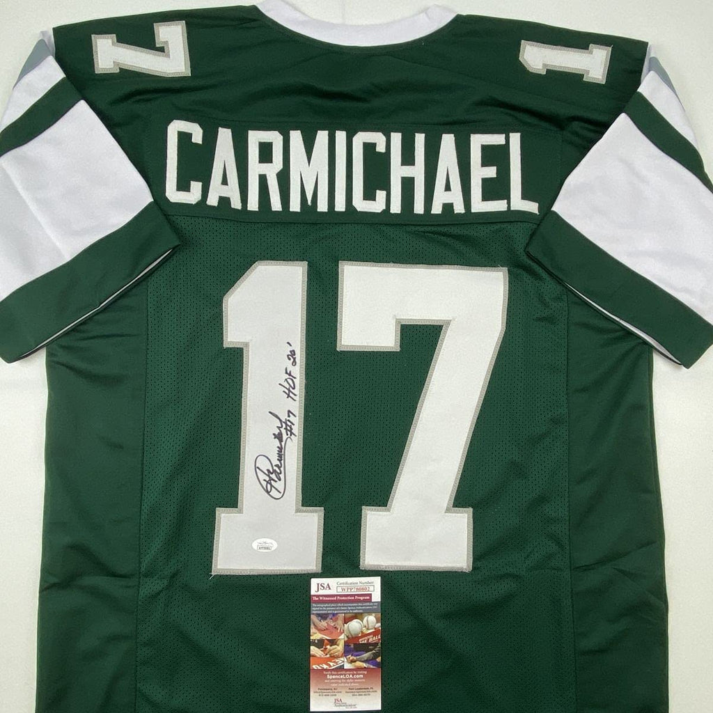 autographed-signed-harold-carmichael-hof-20-philadelphia-green-football-jersey-jsa-coa