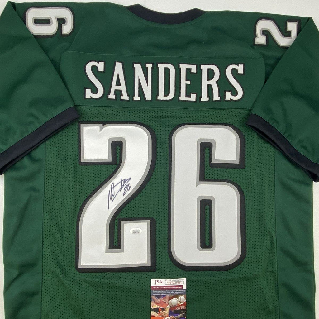 autographed-signed-miles-sanders-philadelphia-green-football-jersey-jsa-coa