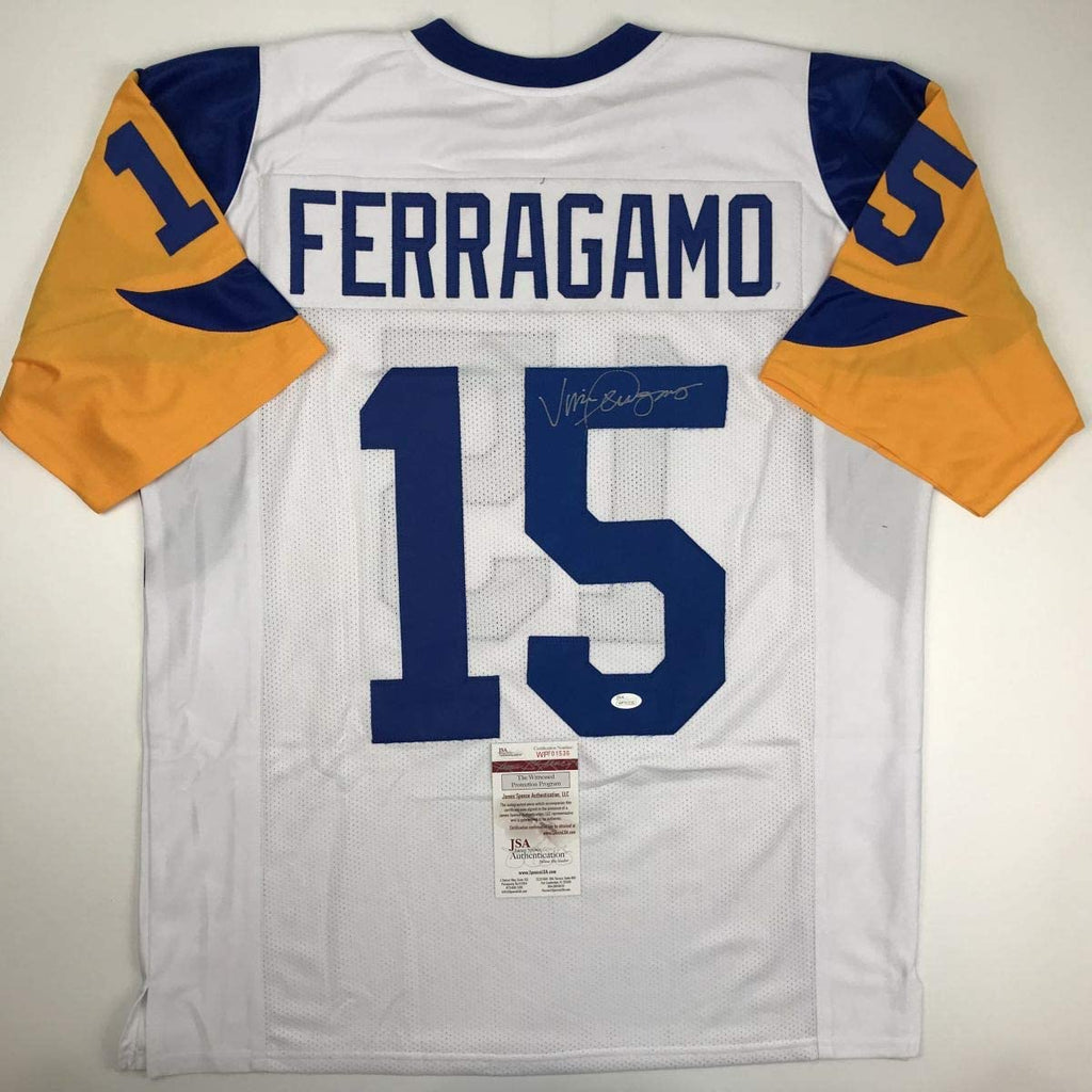 autographed-signed-vince-ferragamo-los-angeles-la-white-football-jersey-jsa-coa