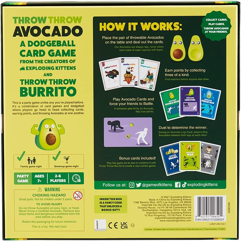 Throw Avocado by Exploding Kittens - A Dodgeball Card Sequel and Expansion Set - Family-Friendly Party Games for Adults, Teens & Kids - 2-6 Players