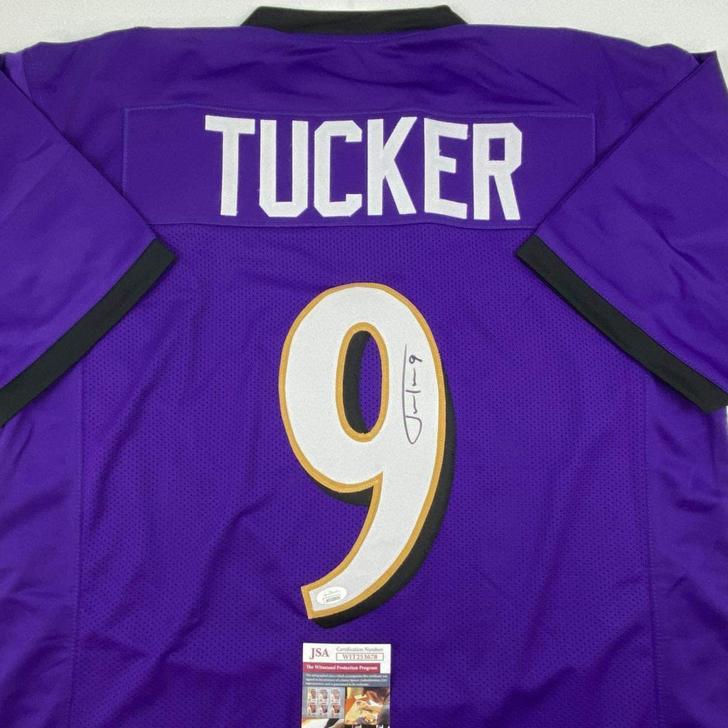 autographed-signed-justin-tucker-baltimore-purple-football-jersey-jsa-coa
