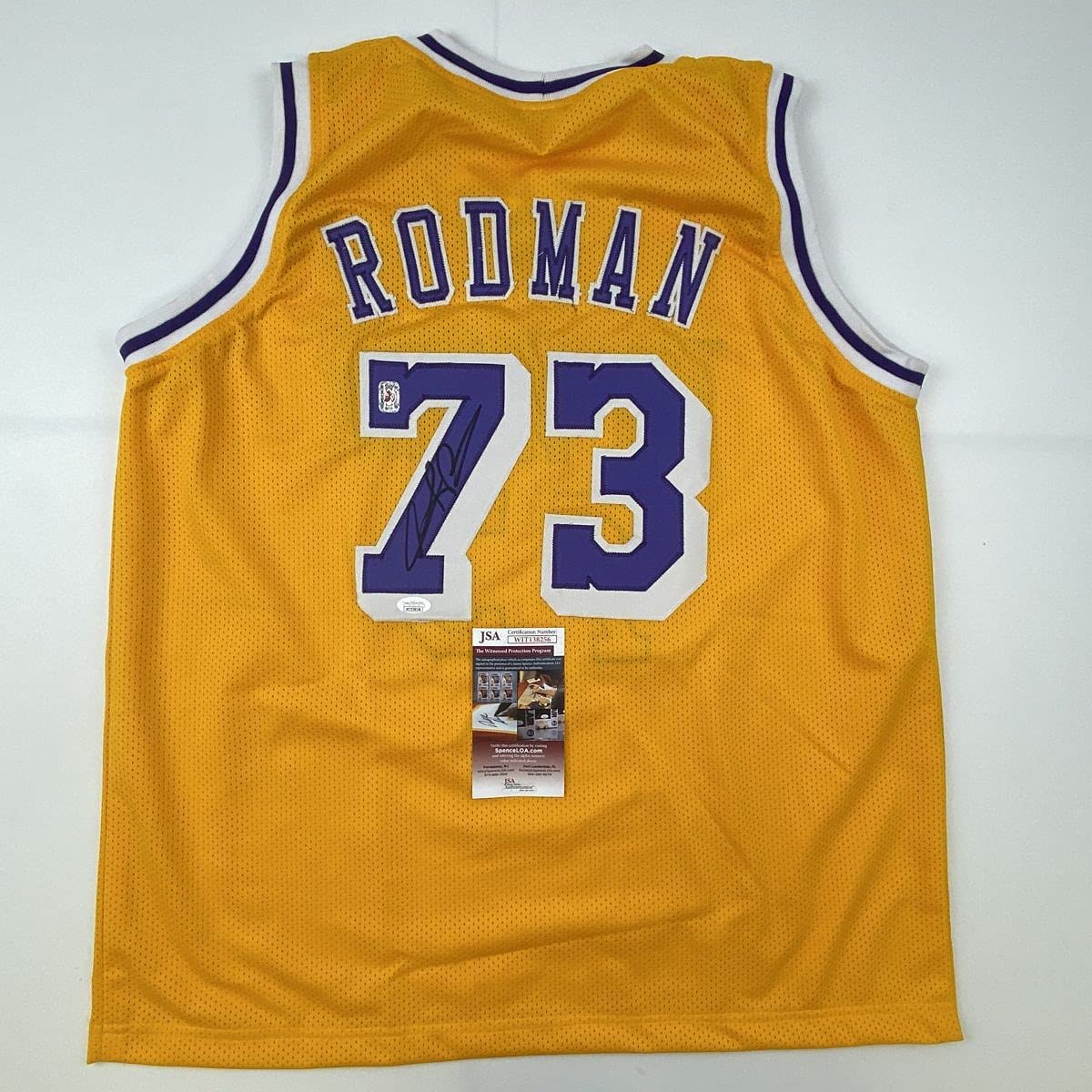 autographed-signed-dennis-rodman-los-angeles-la-yellow-basketball-jersey-jsa-coa-2