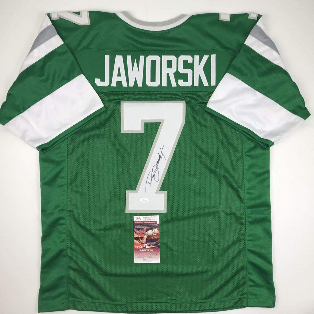 autographed-signed-ron-jaworski-philadelphia-green-football-jersey-jsa-coa