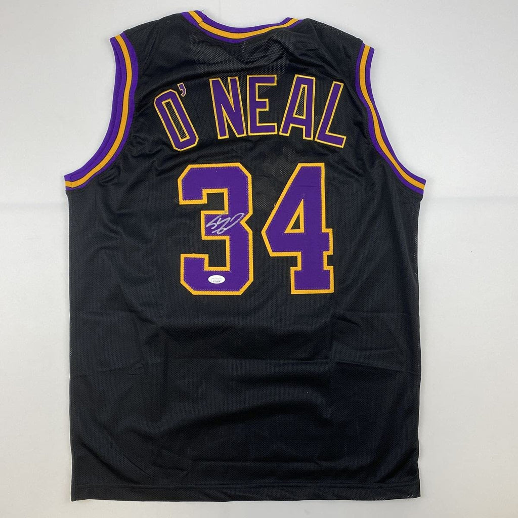 autographed-signed-shaquille-shaq-oneal-los-angeles-la-black-basketball-jersey-jsa-coa