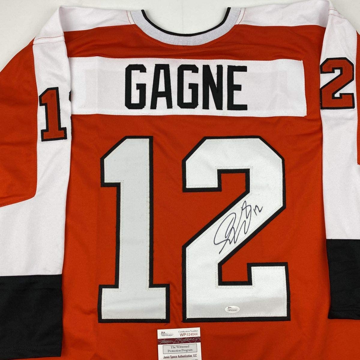 autographed-signed-simon-gagne-philadelphia-orange-hockey-jersey-jsa-coa