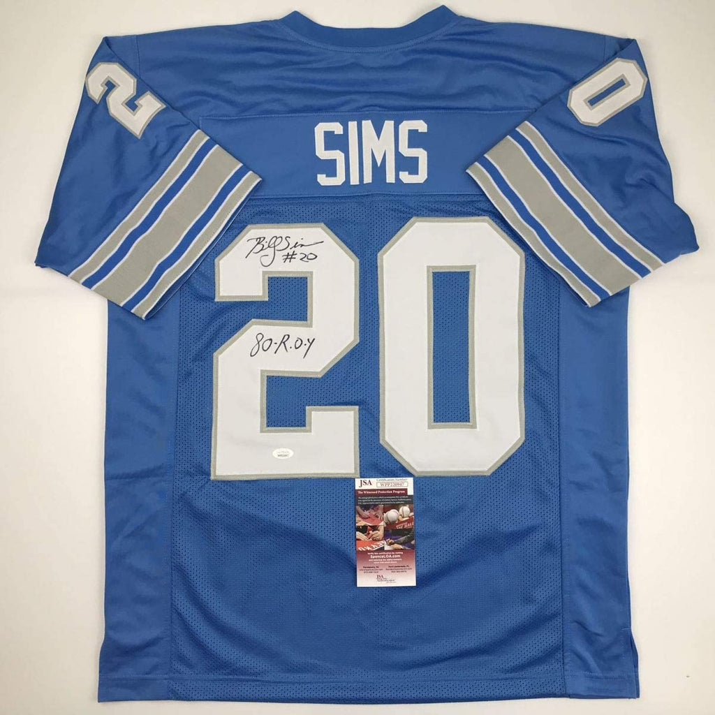 autographed-signed-billy-sims-80-roy-detroit-blue-football-jersey-jsa-coa