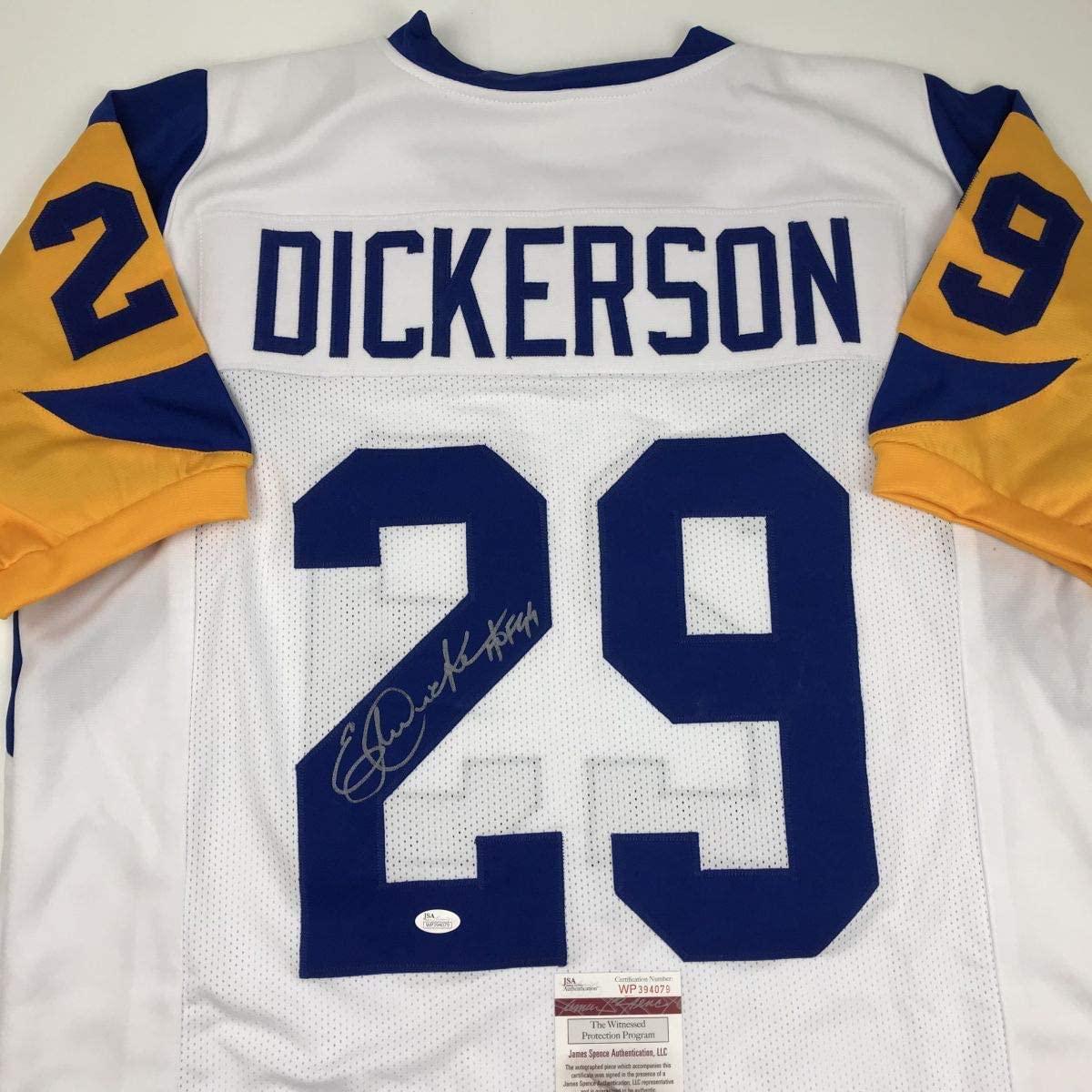 autographed-signed-eric-dickerson-hof-99-los-angeles-la-white-football-jersey-jsa-coa