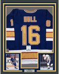 Framed Autographed/Signed Brett Hull 35x39 St. Louis Blue Hockey Jersey Beckett BAS COA