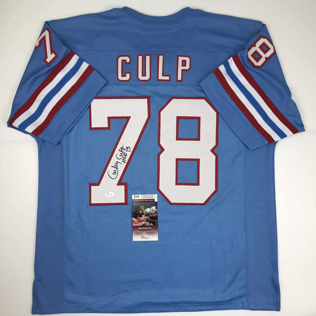 autographed-signed-curley-culp-hof-13-houston-blue-football-jersey-jsa-coa