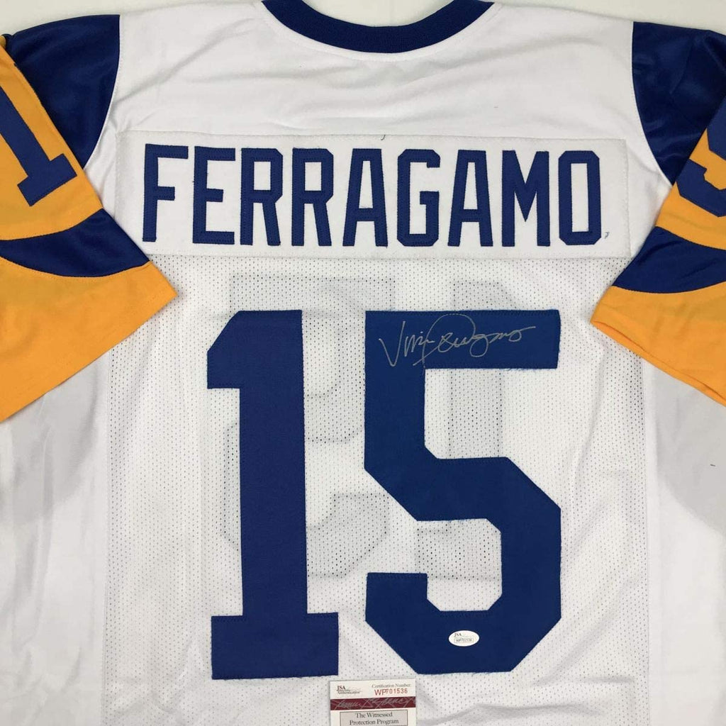 autographed-signed-vince-ferragamo-los-angeles-la-white-football-jersey-jsa-coa