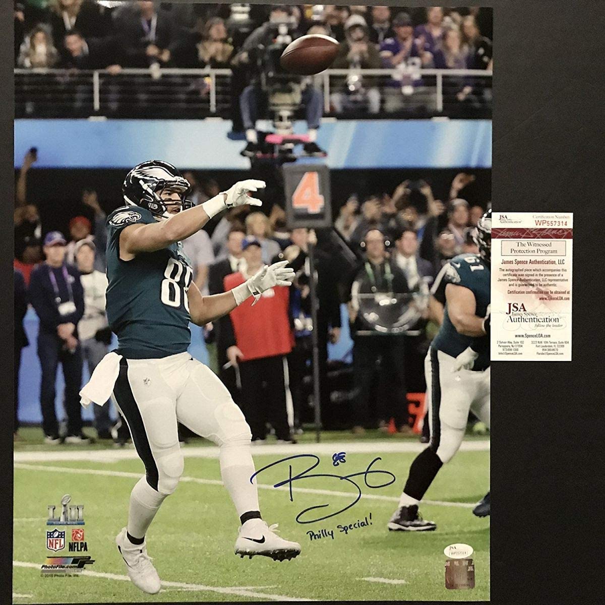 autographed-signed-trey-burton-inscribed-philly-special-philadelphia-eagles-super-bowl-lii-52-champions-16x20-football-photo-jsa-coa