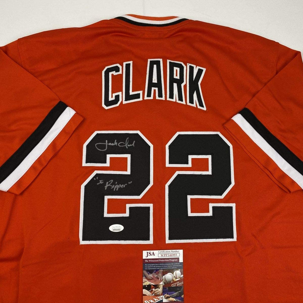 autographed-signed-jack-clark-the-ripper-san-francisco-orange-baseball-jersey-jsa-coa