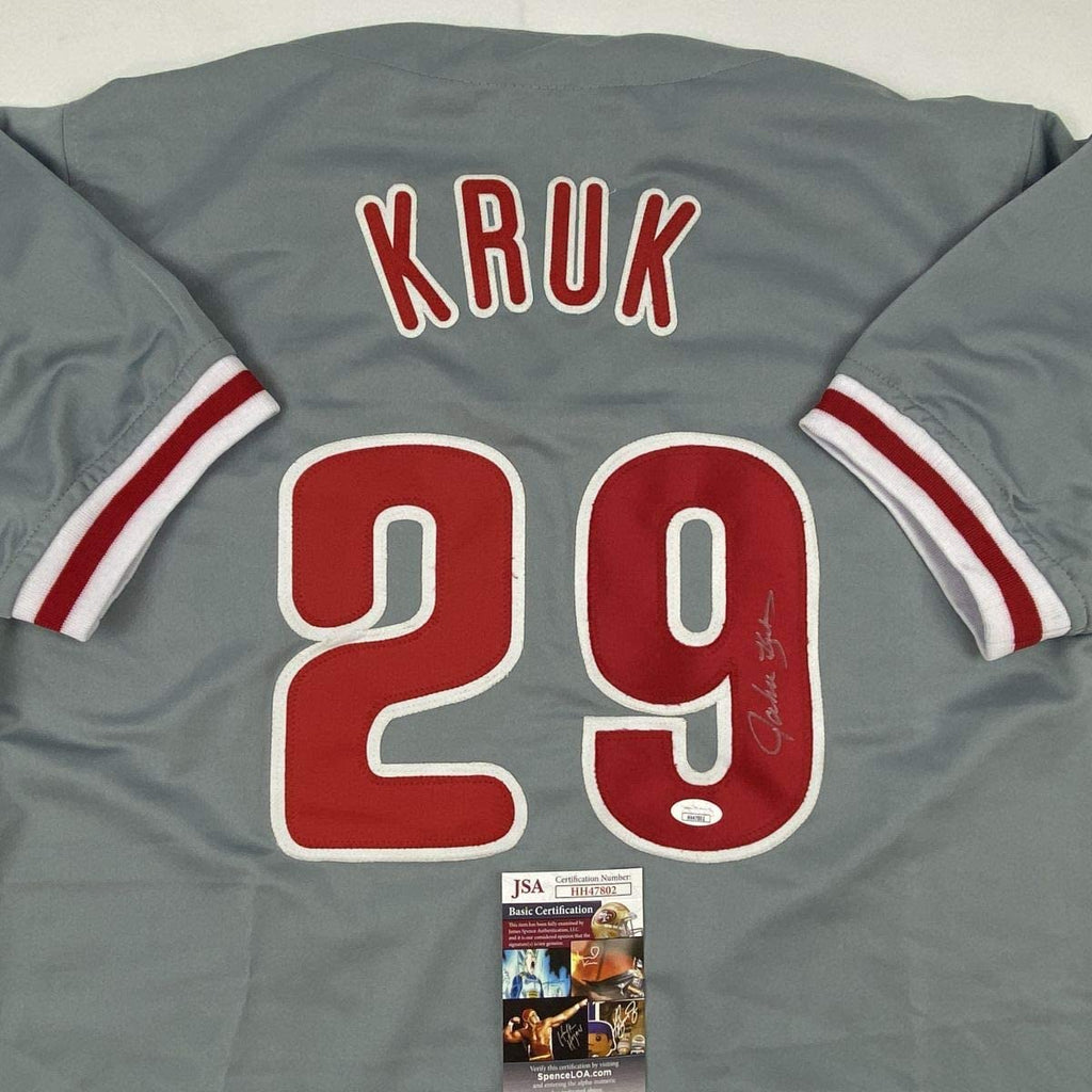 autographed-signed-john-kruk-philadelphia-grey-baseball-jersey-jsa-coa