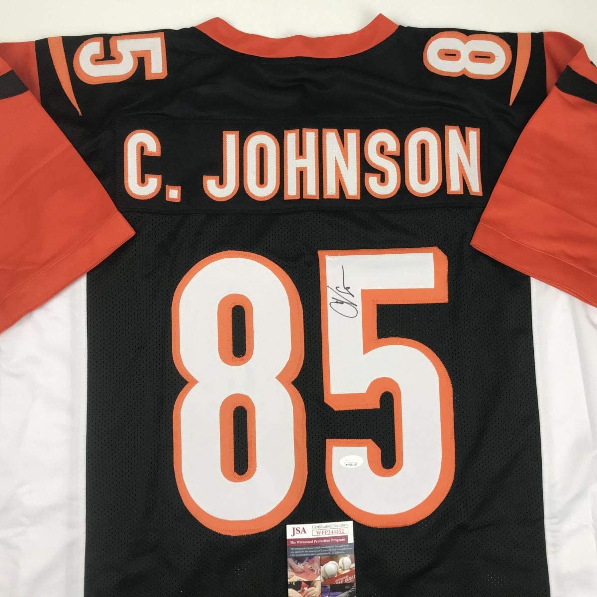autographed-signed-chad-johnson-ochocinco-cincinnati-black-football-jersey-jsa-coa