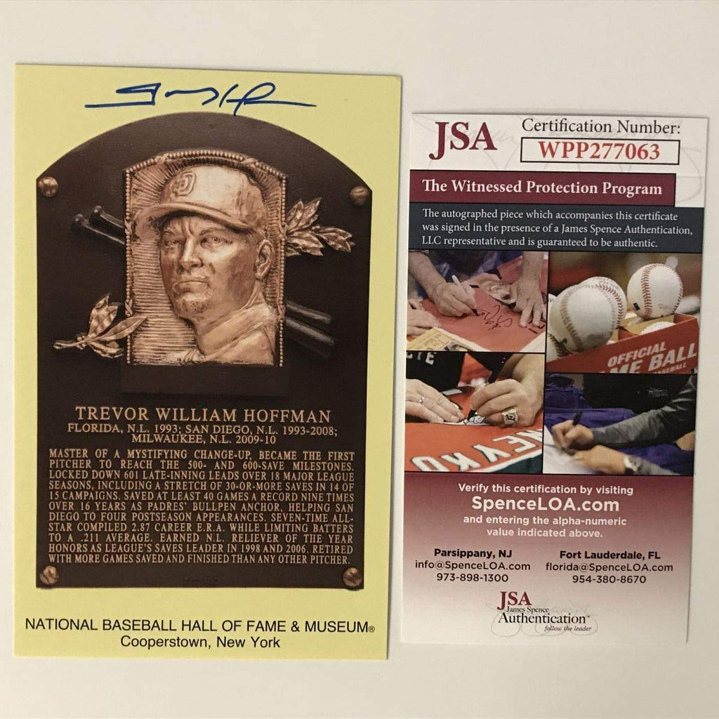 autographed-signed-trevor-hoffman-hof-hall-of-fame-baseball-plaque-postcard-jsa-coa