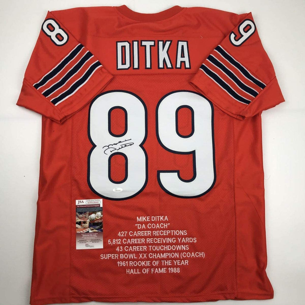 autographed-signed-mike-ditka-chicago-orange-stat-football-jersey-jsa-coa