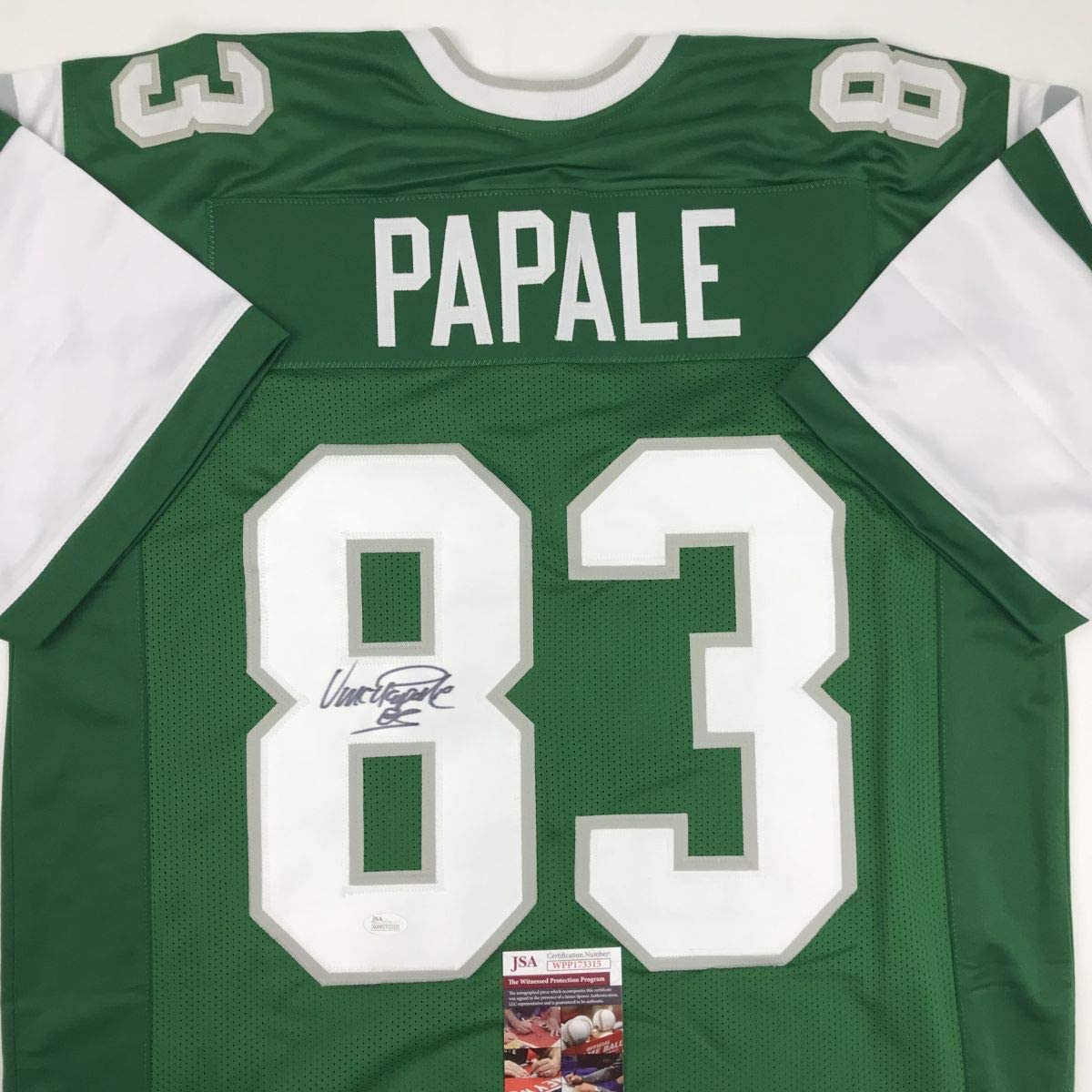 autographed-signed-vince-papale-philadelphia-green-football-jersey-jsa-coa