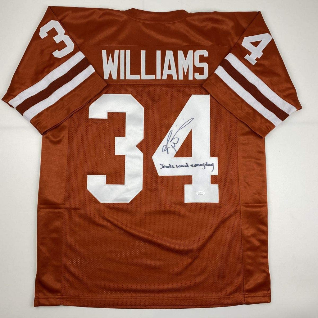 autographed-signed-ricky-williams-smoke-weed-everyday-inscription-texas-orange-college-football-jersey-jsa-coa