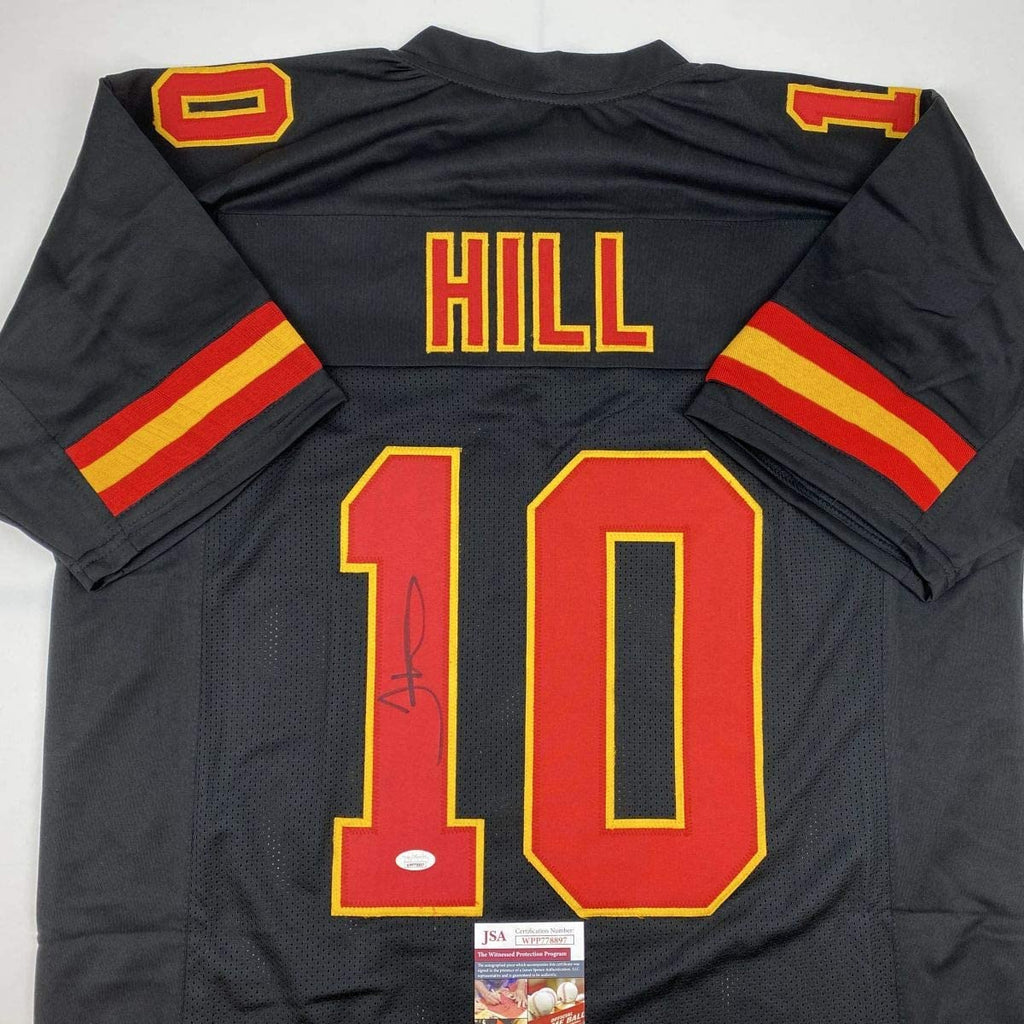 autographed-signed-tyreek-hill-kansas-city-black-football-jersey-jsa-coa
