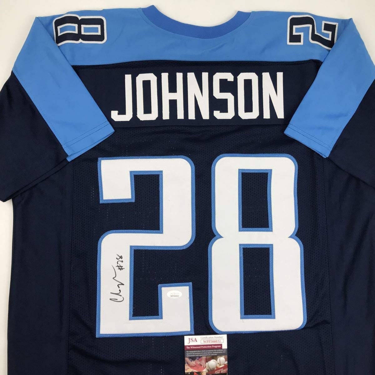 autographed-signed-chris-johnson-tennessee-dark-blue-football-jersey-jsa-coa