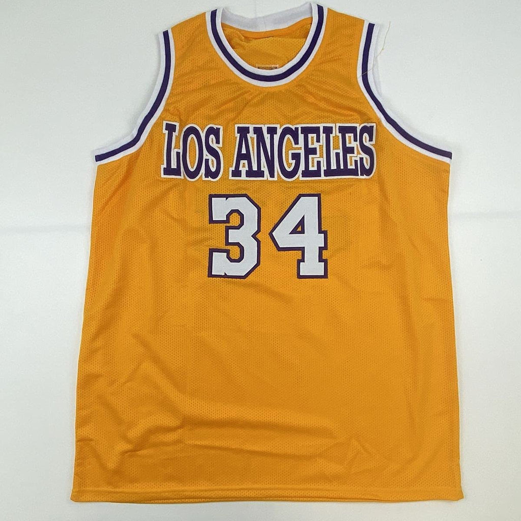 autographed-signed-shaquille-shaq-oneal-los-angeles-la-yellow-basketball-jersey-beckett-bas-coa