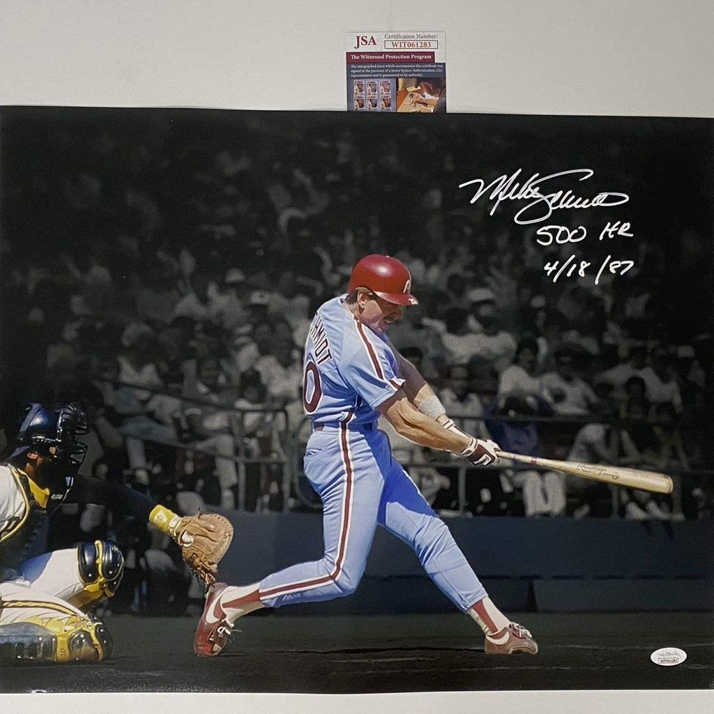 autographed-signed-mike-schmidt-500th-hr-inscribed-philadelphia-phillies-16x20-baseball-photo-jsa-coa