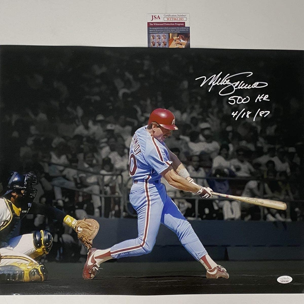 autographed-signed-mike-schmidt-500th-hr-inscribed-philadelphia-phillies-16x20-baseball-photo-jsa-coa