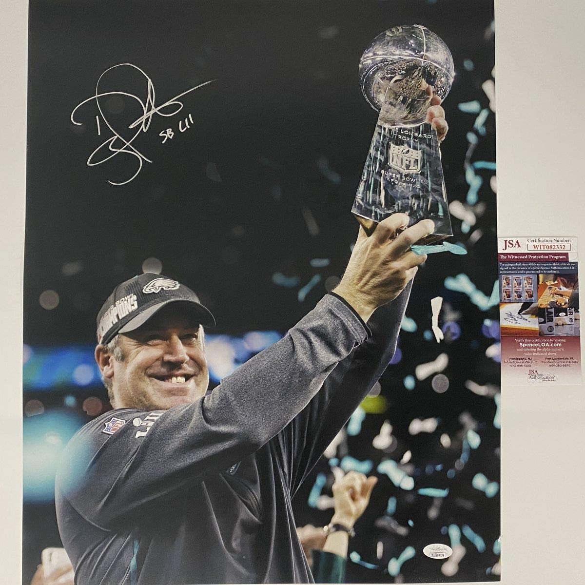 autographed-signed-doug-pederson-inscribed-sb-lii-philadelphia-eagles-super-bowl-52-champions-16x20-football-photo-jsa-coa