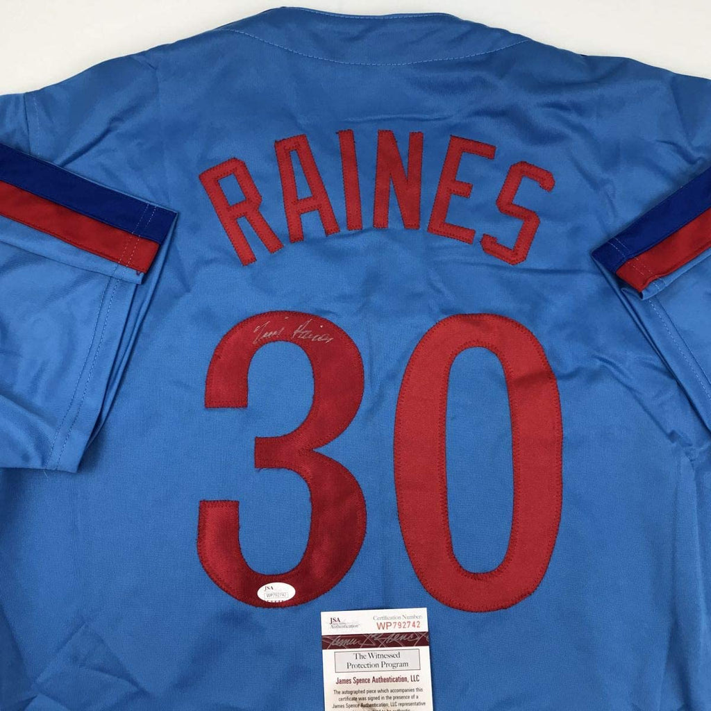 autographed-signed-tim-raines-montreal-blue-baseball-jersey-jsa-coa