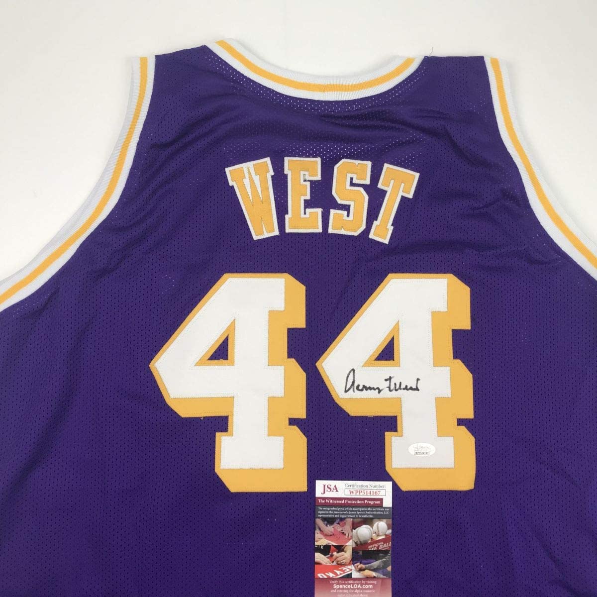 autographed-signed-jerry-west-los-angeles-la-purple-basketball-jersey-jsa-coa